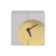 Front view of Concrete Table Clock with Gold Front