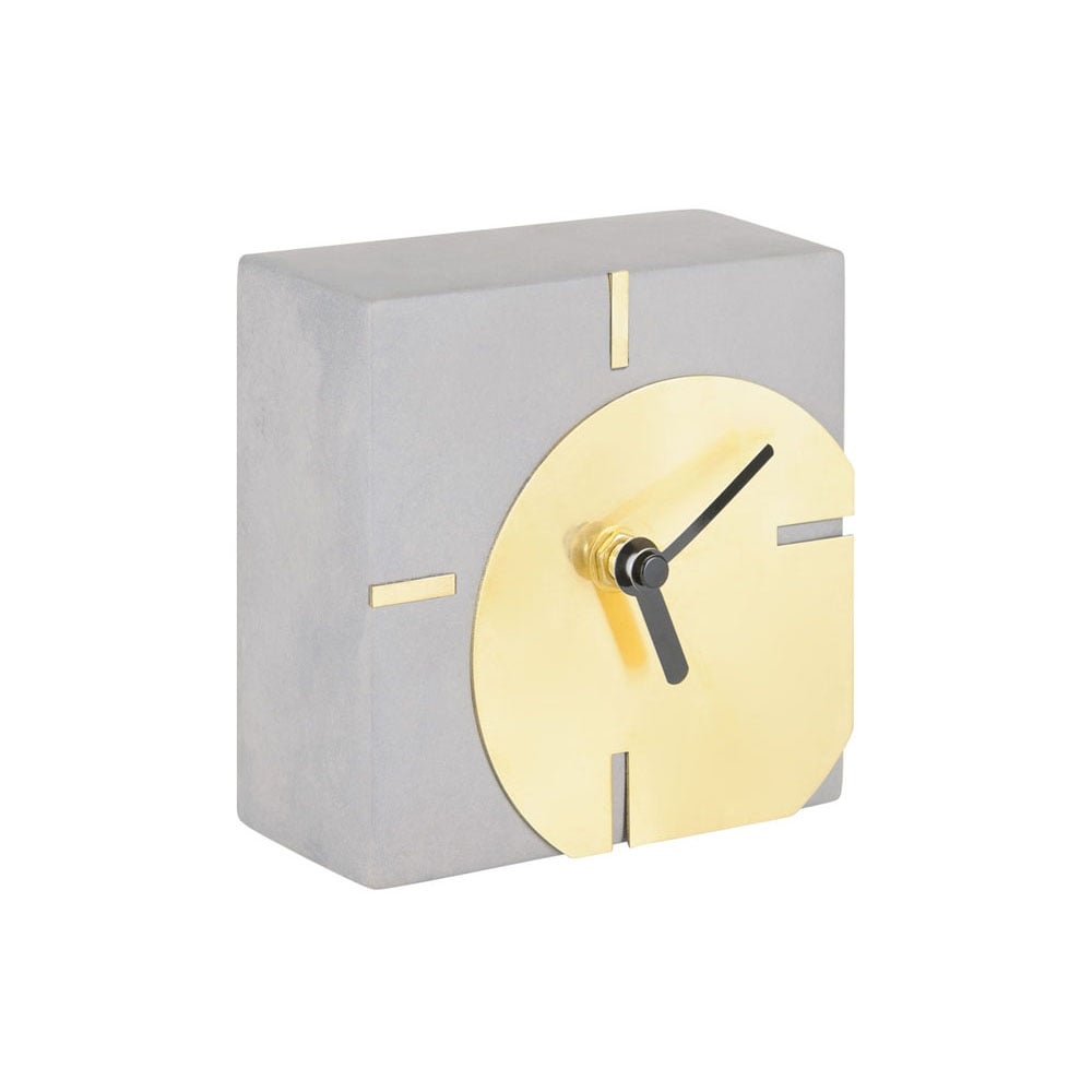Concrete Table Clock with Gold Front