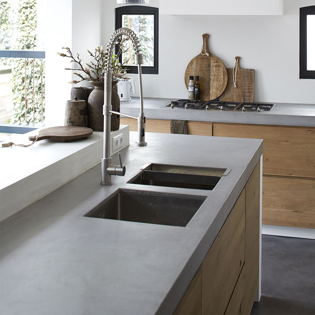 Light Polished Concrete Worktop with Double Under-mounted Basin
